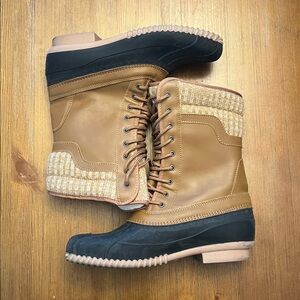 Brown and Black Lace-Up Winter Boots